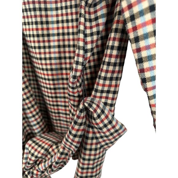 Ann Taylor  tan checkered blouse, tie closure around high waist, size Large - Picture 8 of 9